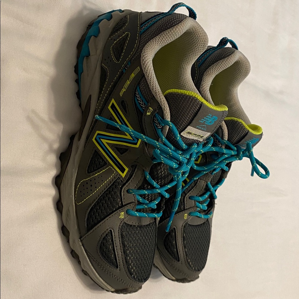 New Balance 573 v2 Dark Gray, Teal, and Yellow Trail Running/Hiking Shoes 8B